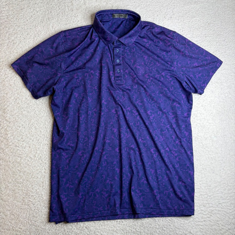 G/FORE Mens Purple Floral Performance Golf Polo Shirt XL Short Sleeve Logo